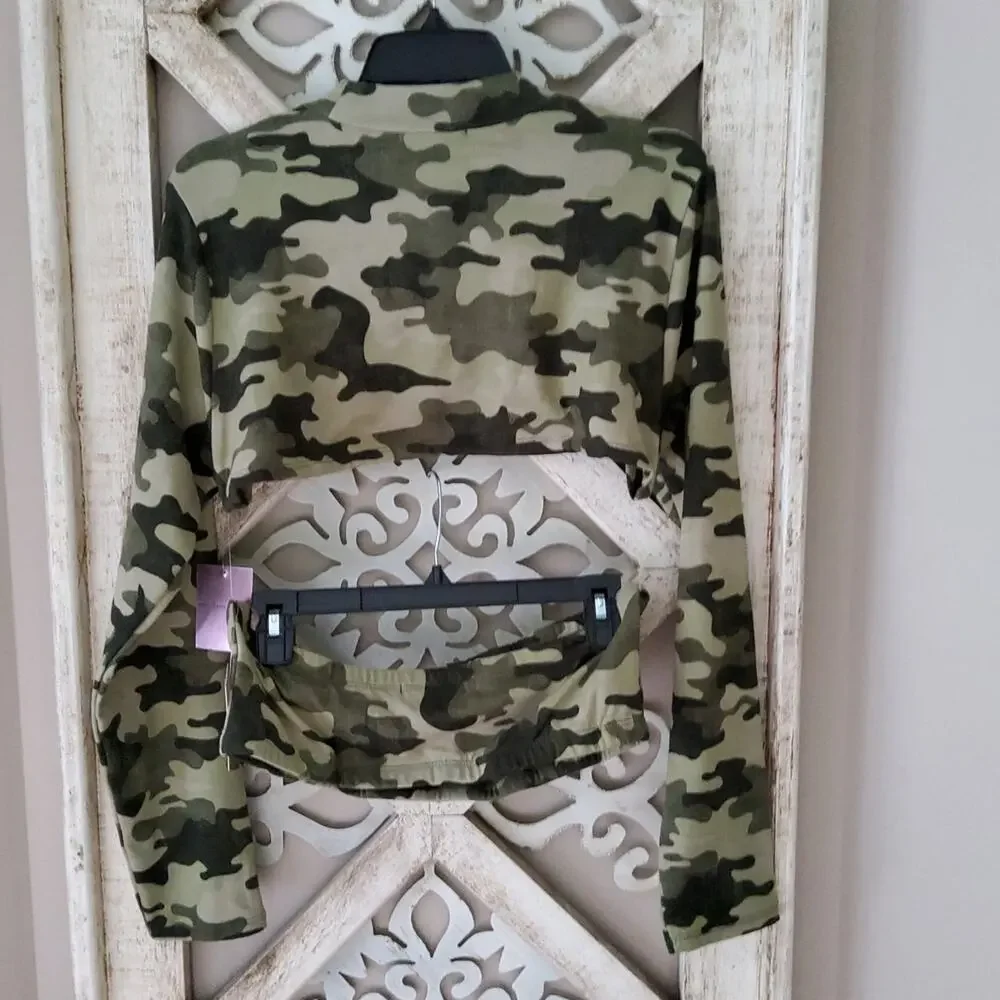 Almost Famous Juniors Soft Camo 2 Piece Tube Top & Long Sleeve Mock Crop Top